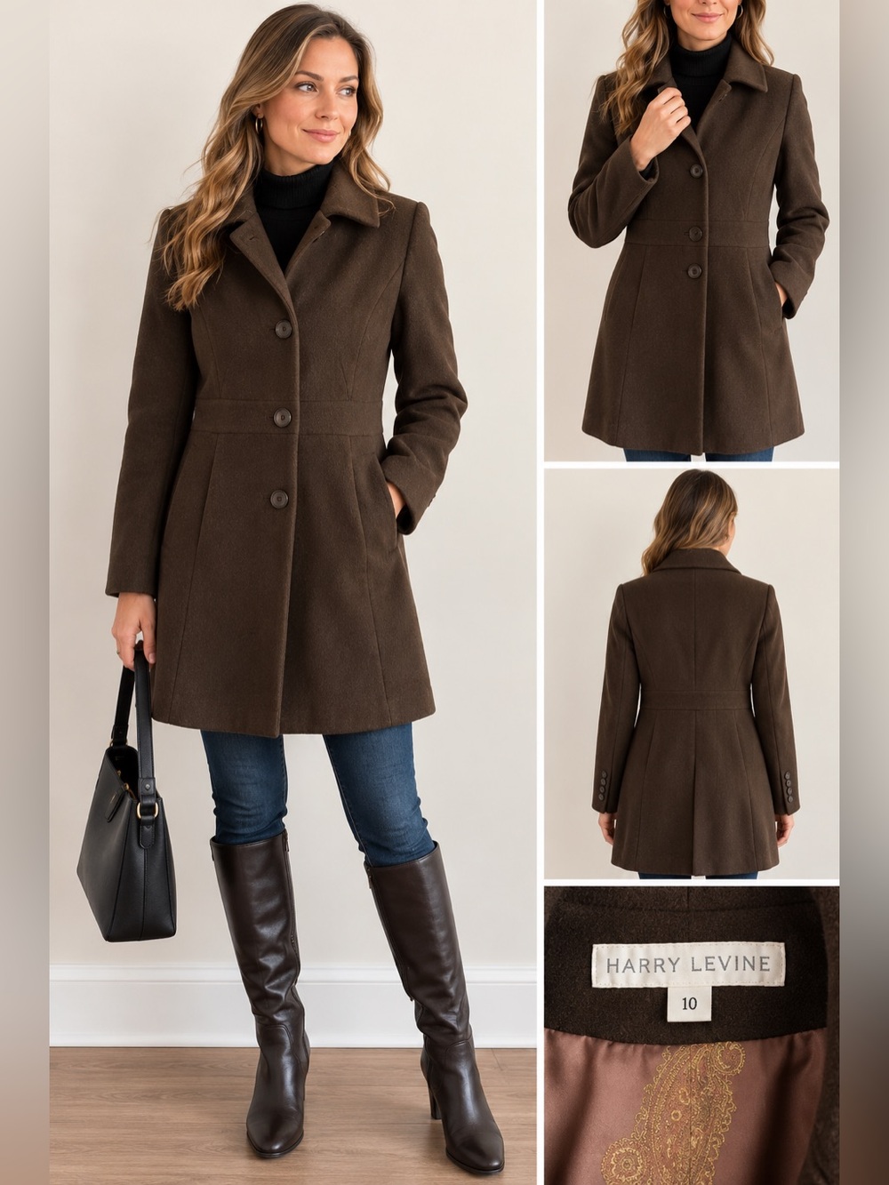 Harry Levine Brown Tailored Wool Blend Coat Size 10